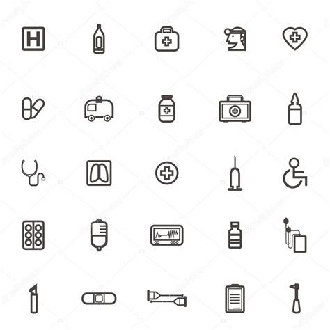 Vector Medical Equipment Icons Contour Simple Medical Icons Hos Stock