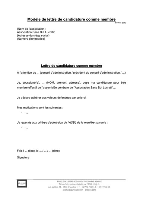 Mod Le De Lettre De Candidature Comme Membre Doc Pdf Page Sur