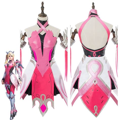 Ow Cosplay Costume Mercy Angela Ziegler Outfit Pink Mercy Skin Cosplay