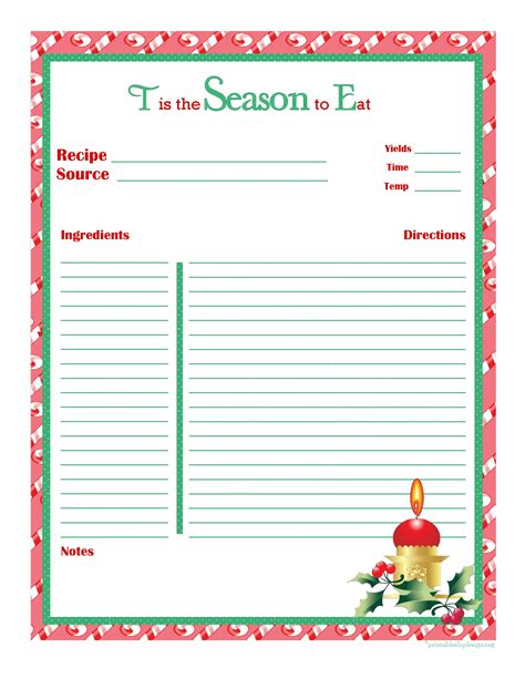Free Printable Holiday Recipe Card Template Printable Templates