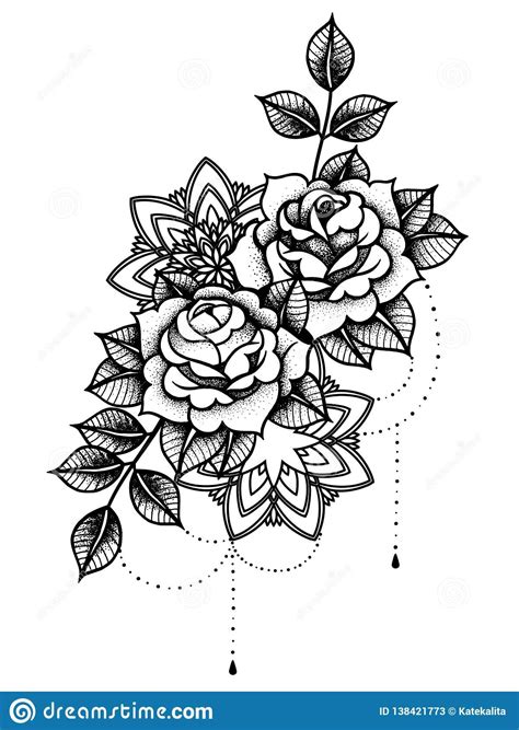 Download Rose Tattoo, Mystic Symbol. Flower With String Of Beads. Stock Vector - Illustration of nature ...