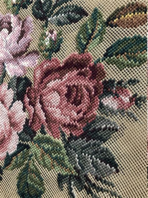 Vintage Floral Needlepoint Tapestry Canvas Preworked Floral Etsy