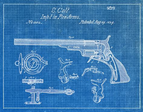 colt revolver 1839 patent art print blueprint — fresh prints of ct