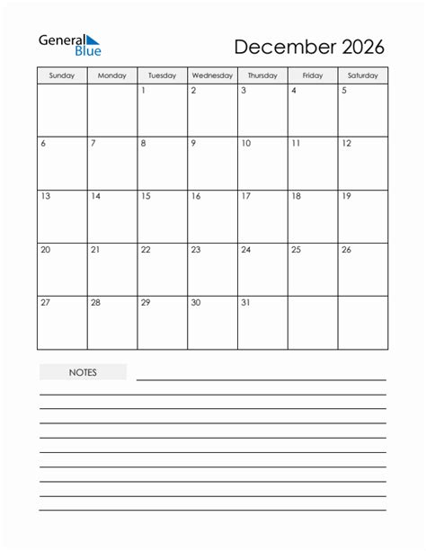 December 2026 Calendars Pdf Word Excel