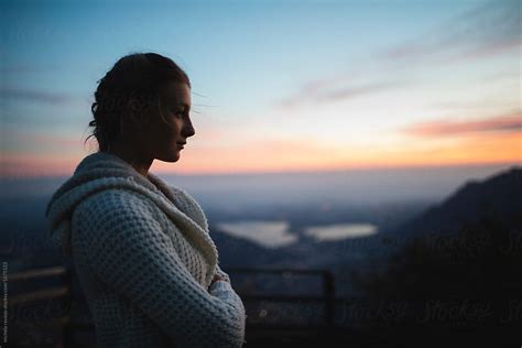 Girl Enjoying The Sunset Alone In The Mountain By Stocksy Contributor