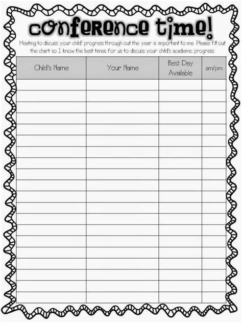 Parent Teacher Conference Sign In Sheet Free Printable Printable