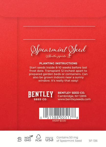 Seasons Greetings T Tag Card Mint Seed Packets Bentley Seeds