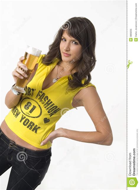 Pretty Girl Drinking Beer From The Glass Royalty Free