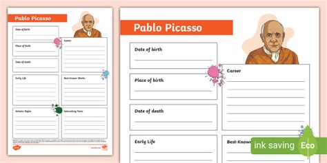 Pablo Picasso Fact File Writing Template Twinkl