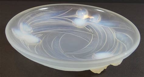 Etling Art Deco Opalescent Glass Dish Um 1925 Kirschdekor Gemarkt D 17 Cm H 4 Cm