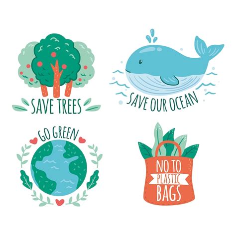 Free Vector Hand Drawn Ecology Badges Collection