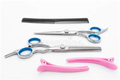 Hair Scissors Set Hairdressing Tools Isolated On White Background Stock