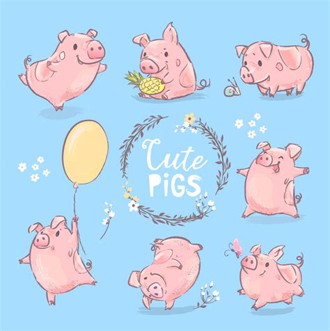 Baby Animal Clipart Pig Baby Piglet Set Cute Tiny Pink Pigs Etsy Uk