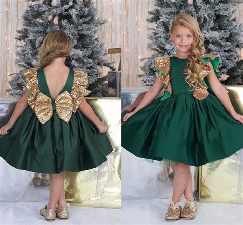 Vestidos Para Niñas De Flores De Color Verde Esmeralda Con Lentejuelas