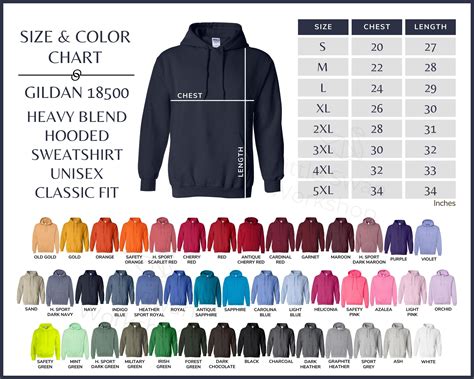 Gildan 18500 Color Chart Gildan G185 Hooded Sweatshirt Size And Color