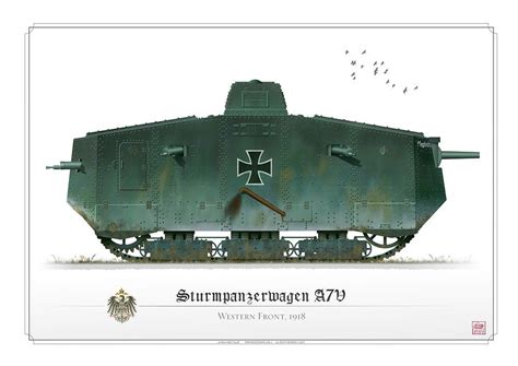 German Army Ww1 A7v Tank Western Front 1918 Train Artwork Ww1