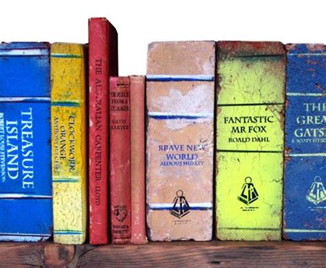 Bricks Painted To Look Like Books For The Best Bookends