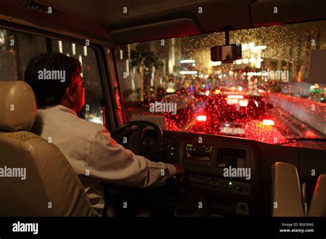 Poor Visibility On The Road At Night Dubai United Arab Emirates Stock