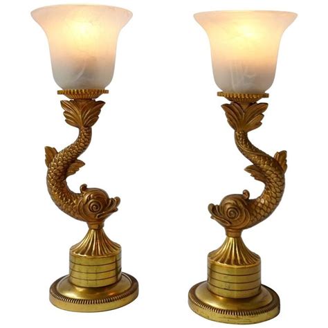 Pair Of Brass Table Lamps Table Lamp Fish Lamp Vintage Table Lamp