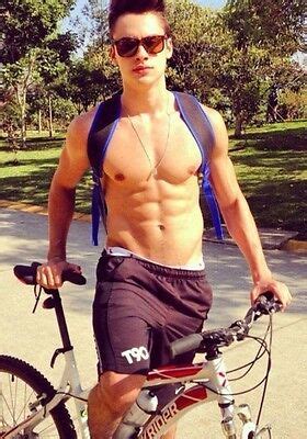 Shirtless Male Beefcake Muscular Hunk Frat Boy Jock W Bike Dude PHOTO