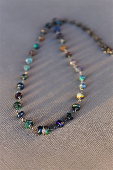 Black Fire Opal Paved Diamond Dainty Silver Necklace Ethiopian Black