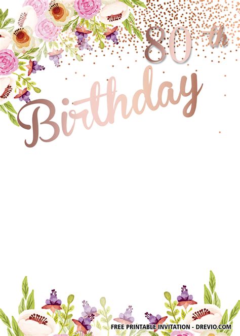 Editable 80th Birthday Invitations Templates Free | Resume Examples