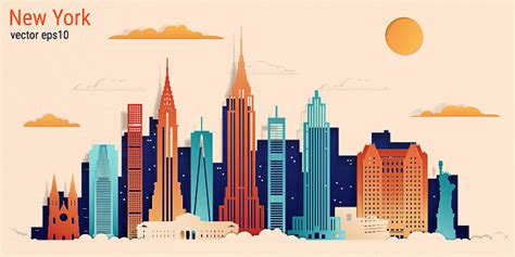 New York City Colorful Paper Cut Style Vector Stock