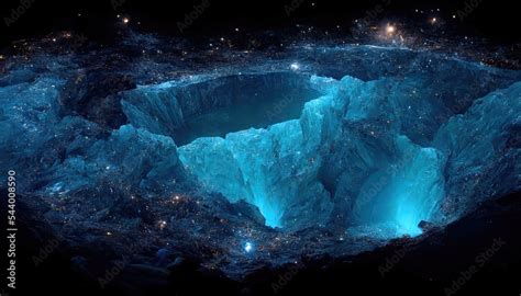 Dark Ice Cave Magical Light Portal Ice Walls Glow A Cut Of A Stone
