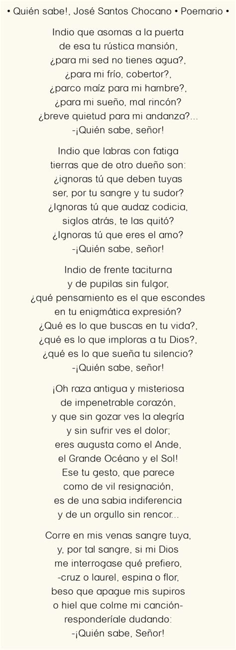 Quién Sabe José Santos Chocano Poema Original En Análisis