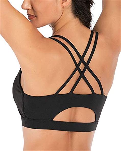 Rocorose Womens Yoga Bra Cross Back Padded Strappy Wirefree Sport Bra With Removable Cups Gym
