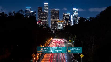 City Palm Trees Sunset Buildings Skyscrapers Los Angeles 4k Hd