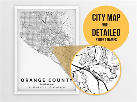 Printable Map Of Orange County California United States With Etsy