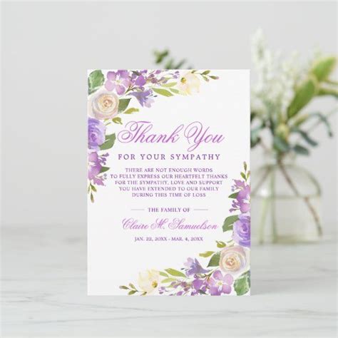 Sympathy Bereavement Watercolor Floral Funeral Thank You Card Zazzle