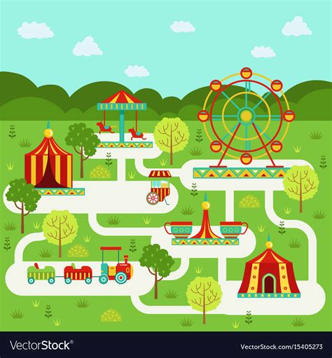 Map Amusement Park With Attractions Royalty Free Vector