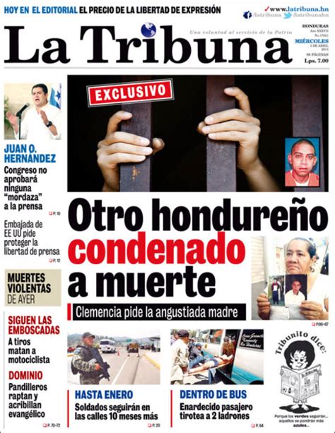 Periódico La Tribuna Honduras Periódicos De Honduras Edición De Miércoles 3 De Abril De