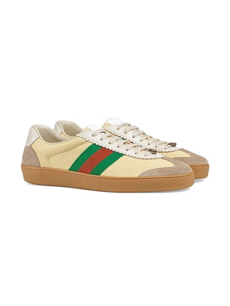 Gucci G74 Leather Sneaker With Web In Oatmeal Yellow For Men Save