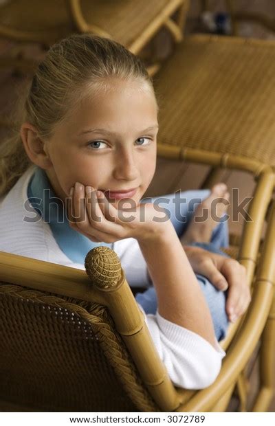 Portrait Caucasian Preteen Girl Chin Hand Stock Photo 3072789