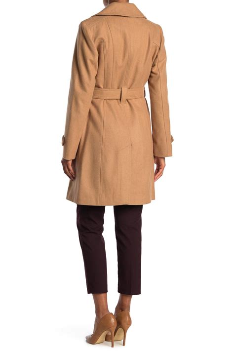 Michael Kors Missy Belted Wool Blend Trench Coat In Camel Natural Lyst