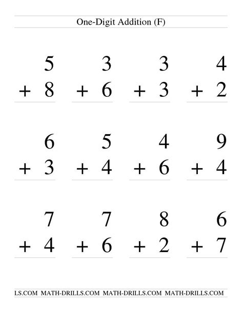 Single Digit Addition Some Regrouping 12 Per Page F Addition