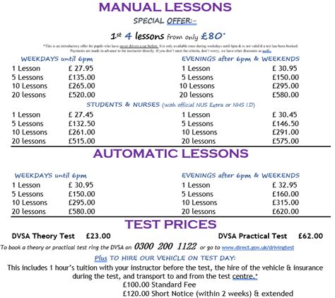 Prices Driving Lessons And Instructor Training