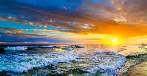 Red Sunset Panorama Red Ocean Sunset With Waves By Eszra Tanner Ocean