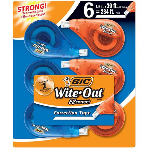 Bic Wite Out Brand Ez Correct Correction Tape White 6 Count Walmart