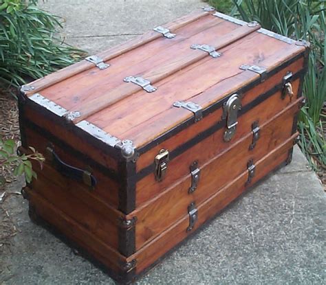 636 Restored All Wood Antique Flat Top Steamer Trunk For Sale Available