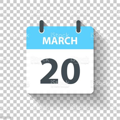 March 20 Daily Calendar Icon In Flat Design Style Stock Illustration
