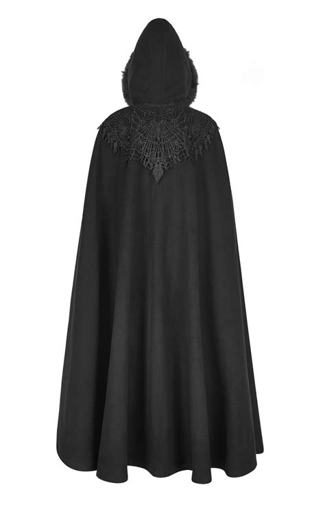 Longue Cape Noire Avec Broderie Et Capuche élégant Gothique Punk Rave Y