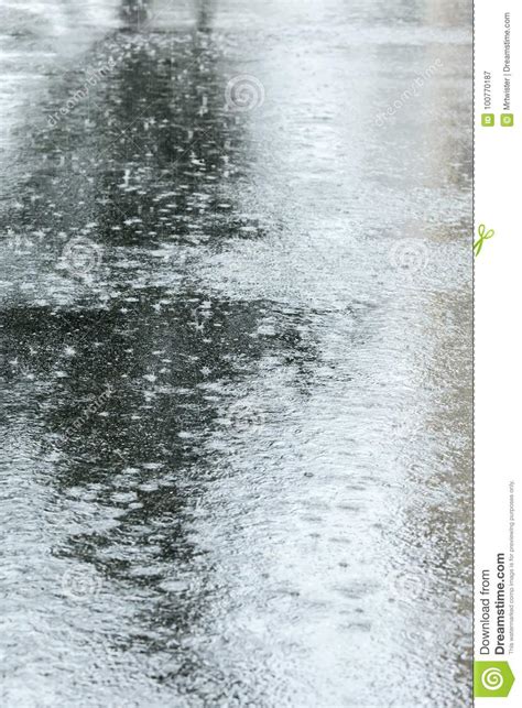 Wet Asphalt Sidewalk With Puddles During Rain Stock Image Image Of