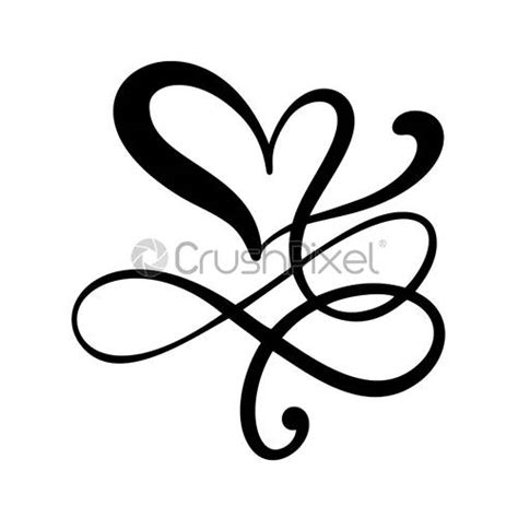 Hand Drawn Heart Love Sign With Cardiogram Romantic Calligraphy Vector