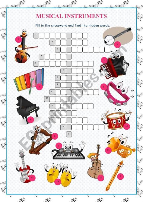 Musical Instruments Crossword Puzzle Esl Worksheet By Kissnetothedit