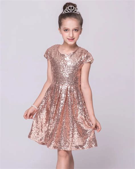 Real Picture Rose Gold Sequins Flower Girls Dress For Wedding Cheap
