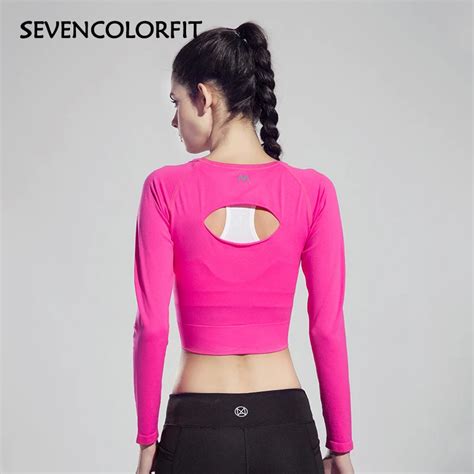 sevencolorfit crop seamless top open back long sleeve women breathable shirt workout running